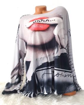 trendiger Damen Feinstrick Pullover Pop Art Print Lips  1