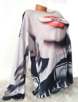 trendiger Damen Feinstrick Pullover Pop Art Print Lips  2