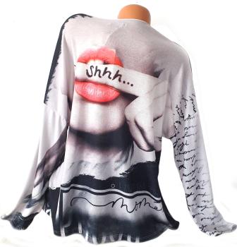 trendiger Damen Feinstrick Pullover Pop Art Print Lips  3