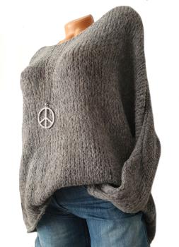 kuschelweicher Grobstrick Damen Pullover runder Ausschnitt grau  3