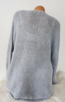 kuschelweicher Grobstrick Damen Pullover runder Ausschnitt hellgrau  4