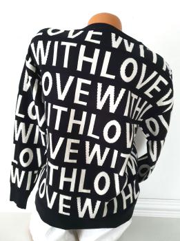 Feinstrick Damenpullover "WITH LOVE" schwarz weiß 5