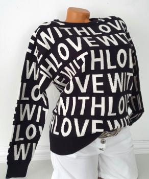 Feinstrick Damenpullover "WITH LOVE" schwarz weiß 4