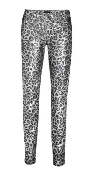 Damen Stretch Jeans Leoparden Print silberfarben 1