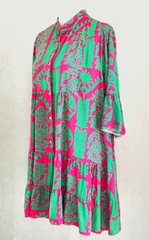 Sommer Ibiza Boho Damen Kleid Tunika A-Linie made in Italy pink grün 2