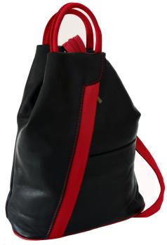 stylischer City Rucksack echt Leder schwarz rot, seite links