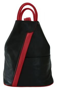 stylischer City Rucksack echt Leder schwarz rot, vorne