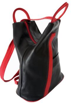 stylischer City Rucksack echt Leder schwarz rot, offen