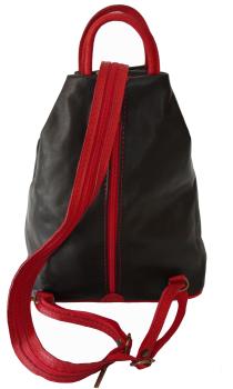 stylischer City Rucksack echt Leder schwarz rot, hinten