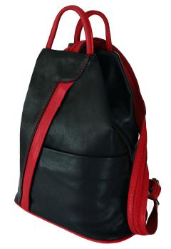 stylischer City Rucksack echt Leder schwarz rot, Seite rechts