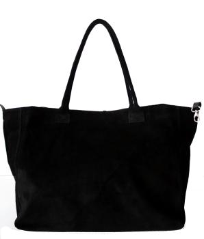 geräumige Wildleder Schultertasche Shopper schwarz