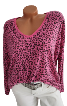 Schicker Damen Feinstrickpullover in Leo Optik pink 1