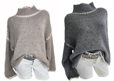 Damen Rollkragen Strick Pullover grau / taupe