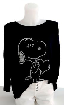 trendiger Damen Feinstrick Pullover "Snoopy" schwarz 1