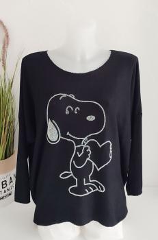 trendiger Damen Feinstrick Pullover "Snoopy" schwarz 3