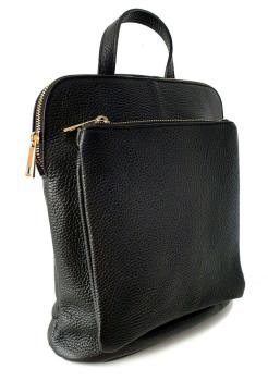 elegante Rucksackhandtasche Cityrucksack aus Leder schwarz, Seite links