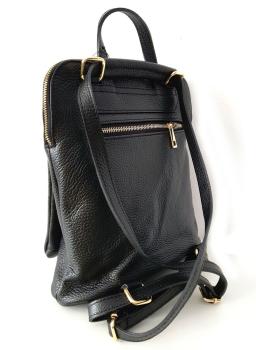 elegante Rucksackhandtasche Cityrucksack aus Leder schwarz, hinten