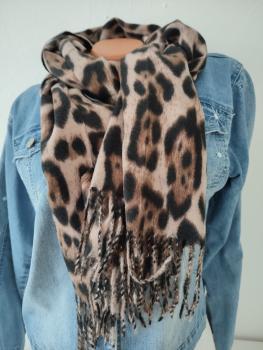 Winter Schal Animal-Print Fransen - Made in Italy schwarz/braun 1