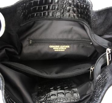 elegante Schultertasche echt Leder Kroko-Prägung schwarz