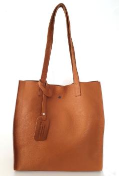 zeitlose Schultertasche Shopper echt Leder cognac