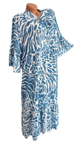 schickes Sommer Maxi Kleid mit Animal print - blau 2