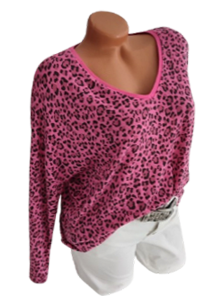 Schicker Damen Feinstrickpullover in Leo Optik pink 2