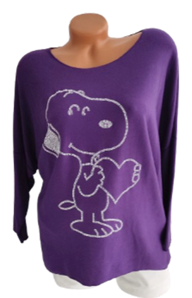 trendiger Damen Feinstrick Pullover "Snoopy" lila 1