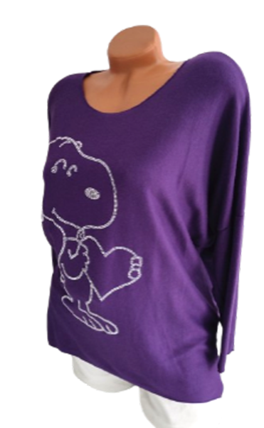 trendiger Damen Feinstrick Pullover "Snoopy" lila 2