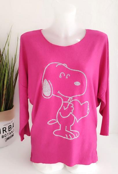 trendiger Damen Feinstrick Pullover "Snoopy" pink 1