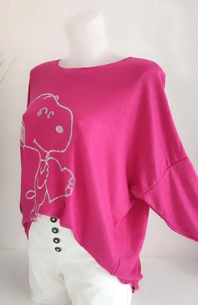 trendiger Damen Feinstrick Pullover "Snoopy" pink 5