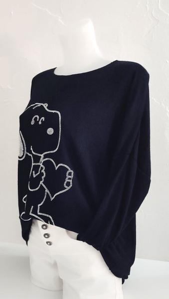 trendiger Damen Feinstrick Pullover "Snoopy" schwarz 2