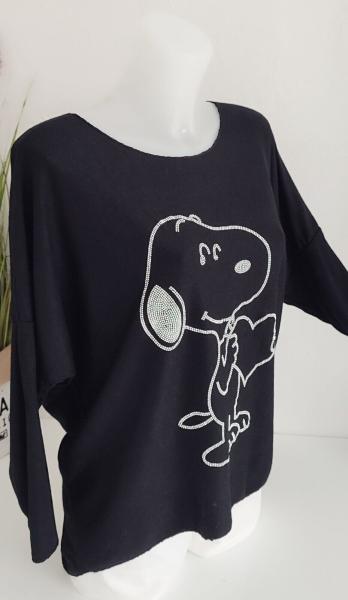 trendiger Damen Feinstrick Pullover "Snoopy" schwarz 7