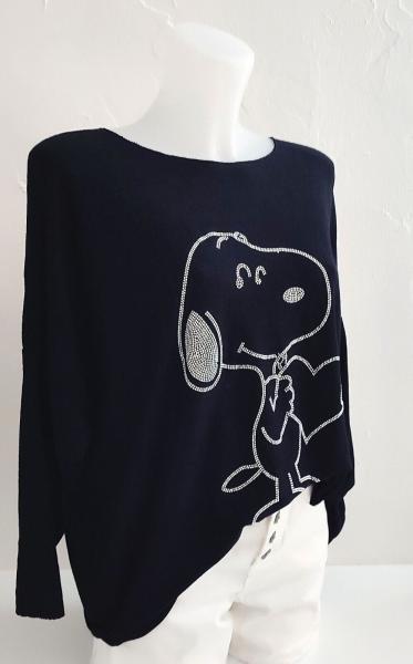 trendiger Damen Feinstrick Pullover "Snoopy" schwarz 5