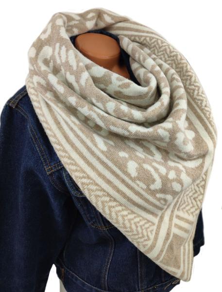 kuscheliger weicher Winterschal mit Kashmir und tollem Muster beige