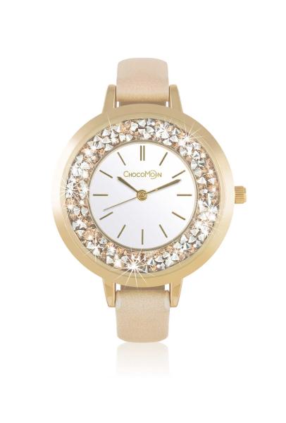 Damen Armbanduhr mit Schmucksteinen beige