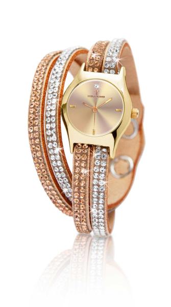 Damen Armbanduhr mit Strass goldfarben