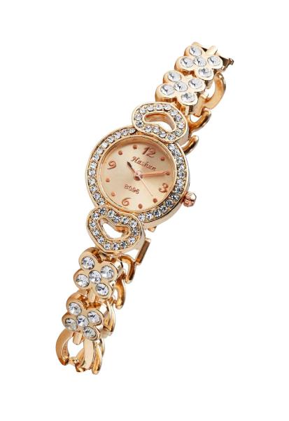 Damen Armbanduhr mit Strass roségoldfarben