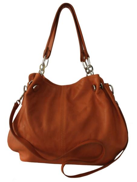 Schultertasche echt Leder cognac 1004