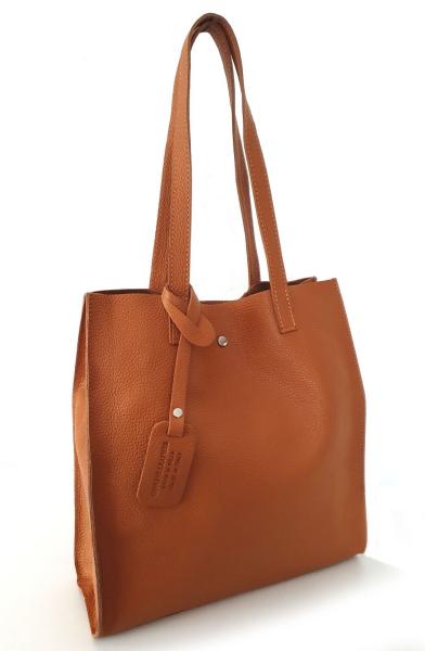 zeitlose Schultertasche Shopper echt Leder cognac