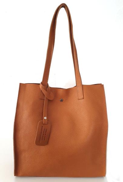 zeitlose Schultertasche Shopper echt Leder cognac