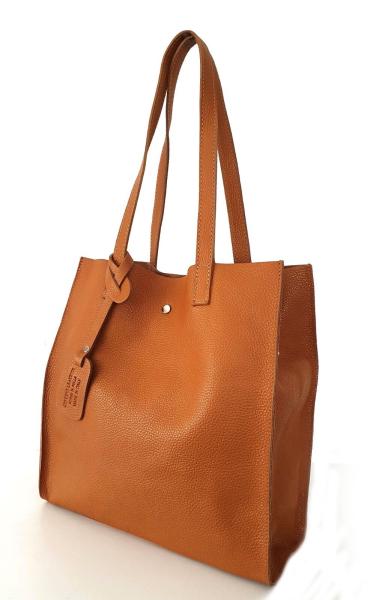 zeitlose Schultertasche Shopper echt Leder cognac